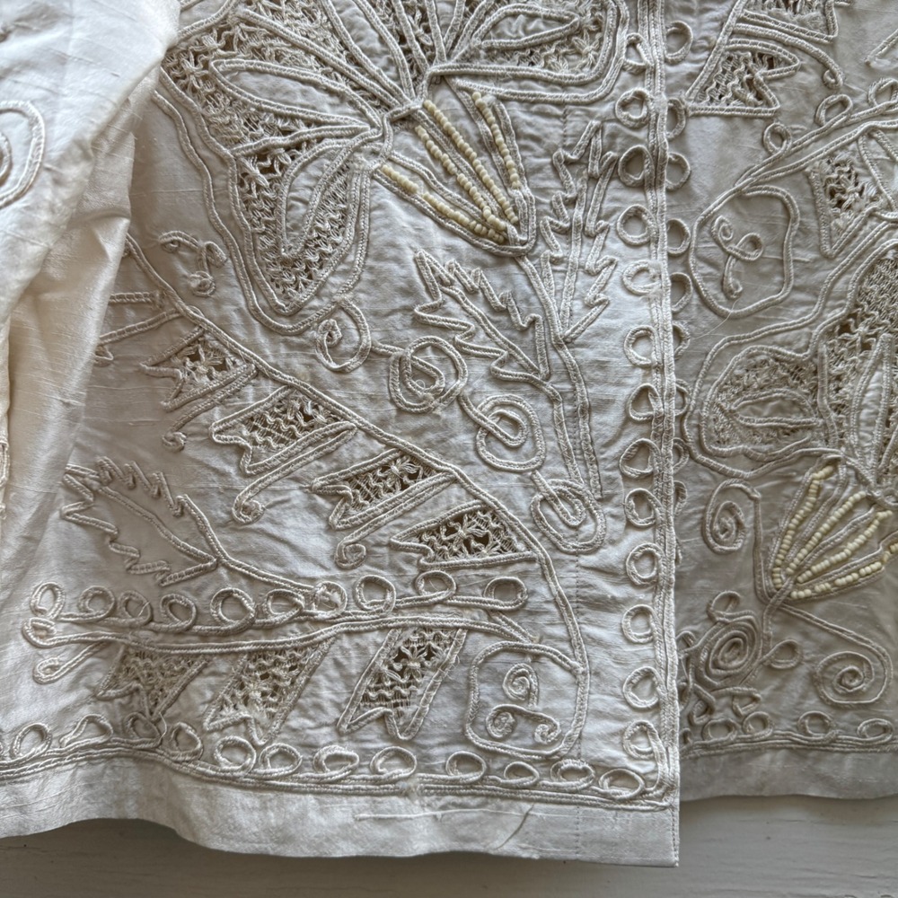 Sandy Starkman Jacket XL Cream Vintage Silk Embroidered Beaded Boho Art to Wear - Picture 14 of 16